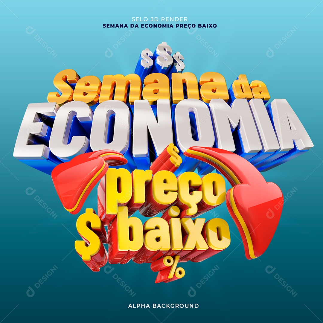 Semana da Economia Preço Baixo Selo 3D para Laranja e Vermelho Composição PSD