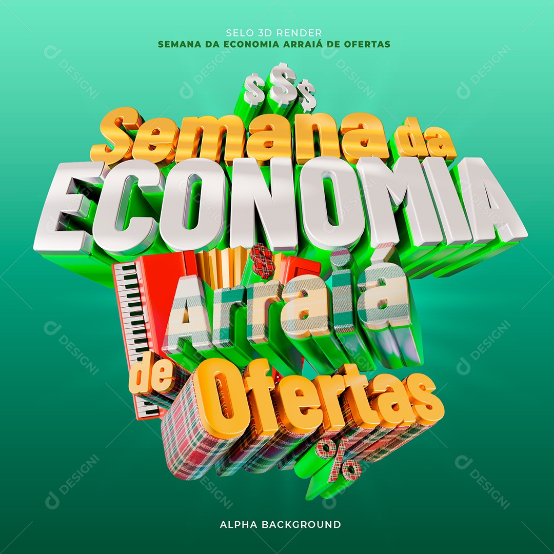 Semana da Economia Arraia de Ofertas Selo 3D Laranja e Verde para Composição PSD
