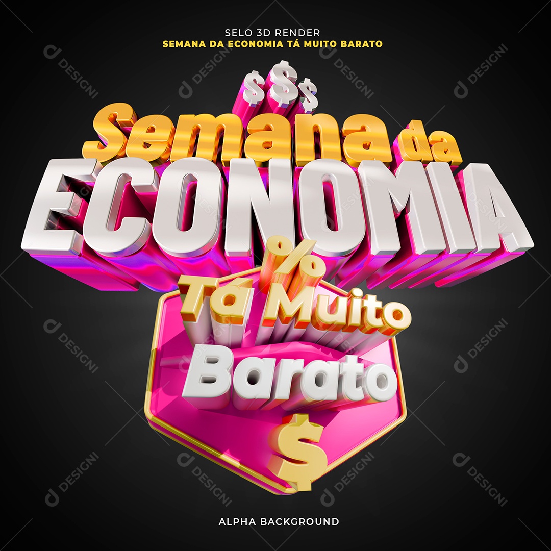 Semana da Economia Tá Muito Barato Selo 3D Laranja e Rosa para Composição PSD