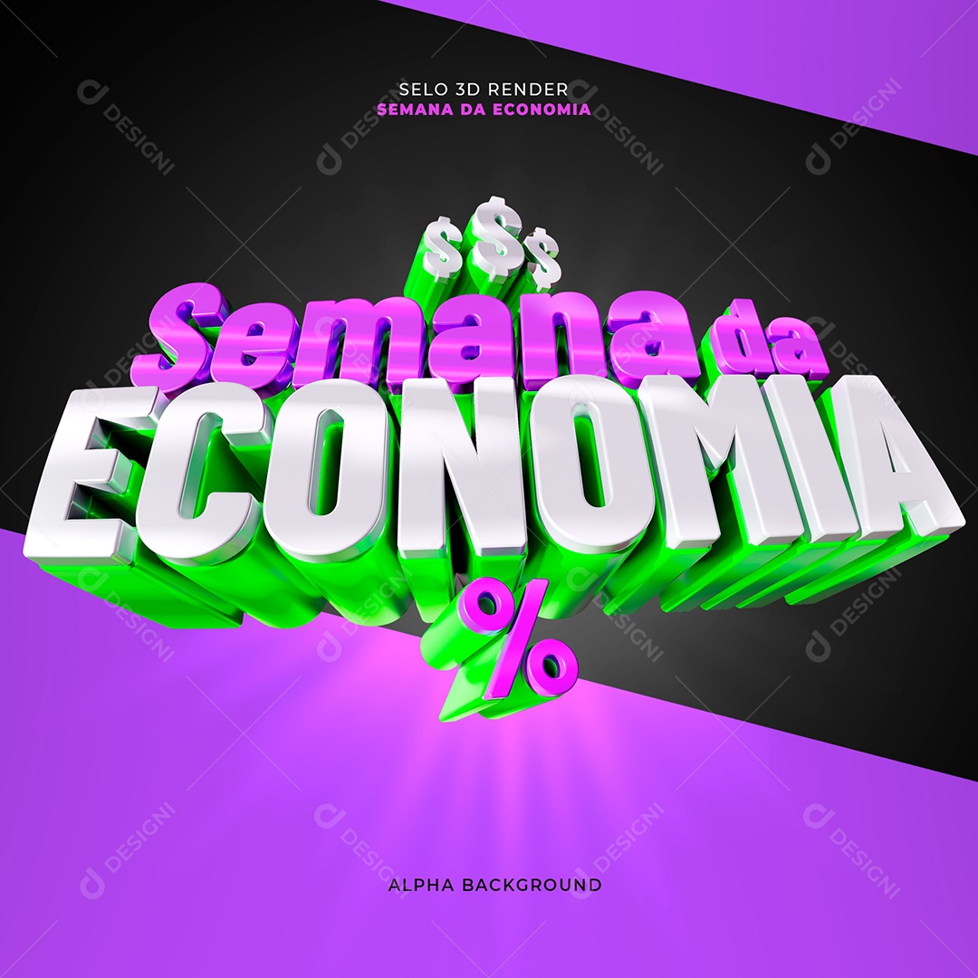 Semana da Economia Selo 3D Roxo e Verde para Composição PSD