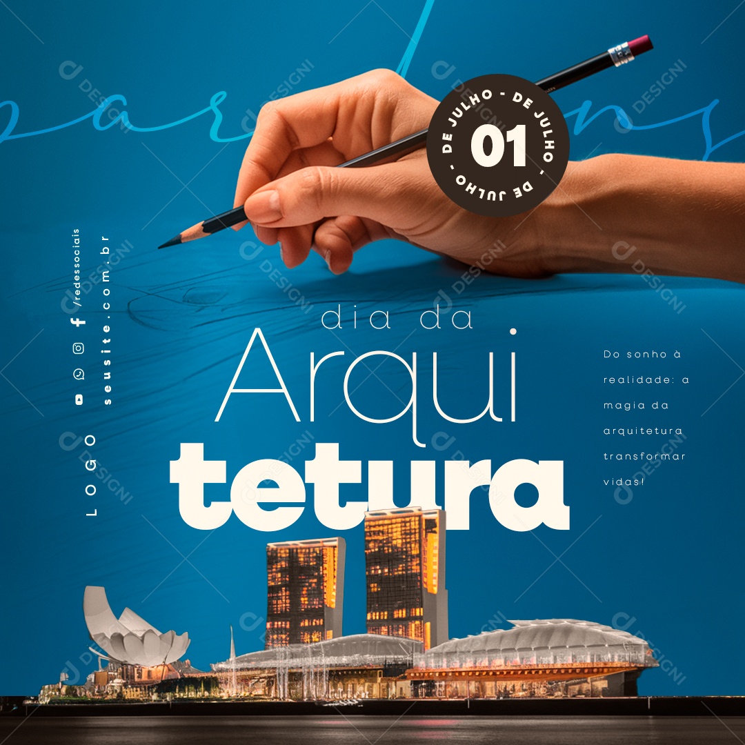 Dia da Arquitetura 01 de Julho Parabéns Social Media PSD Editável