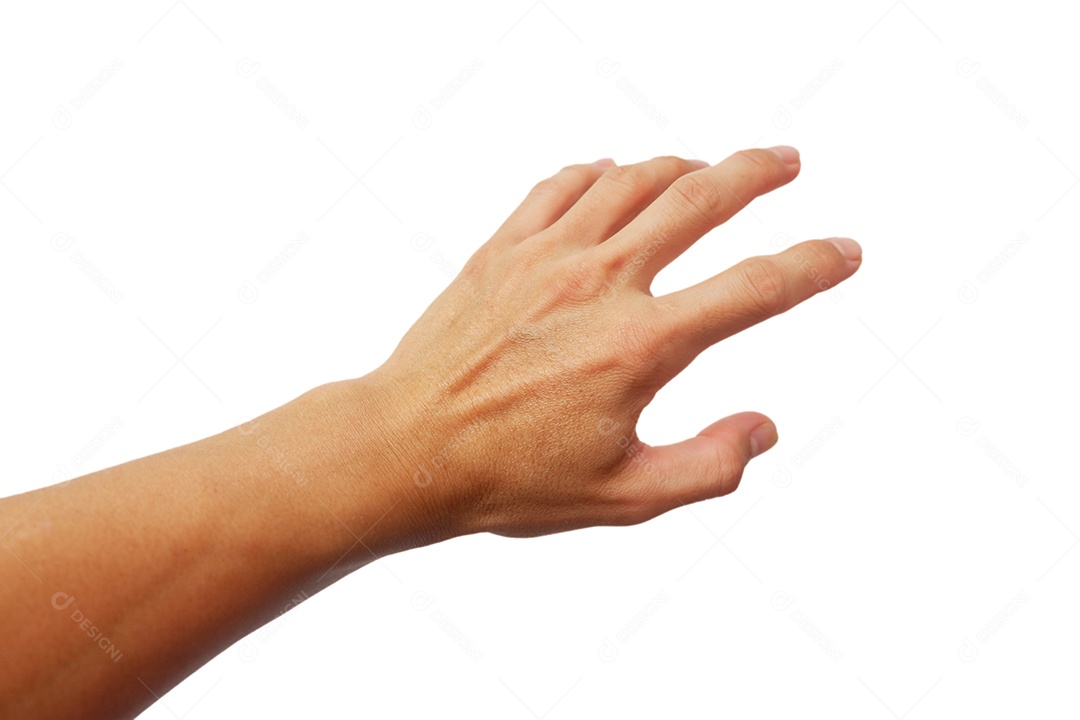 Mãos de homem asiático fazendo gestos em fundo branco