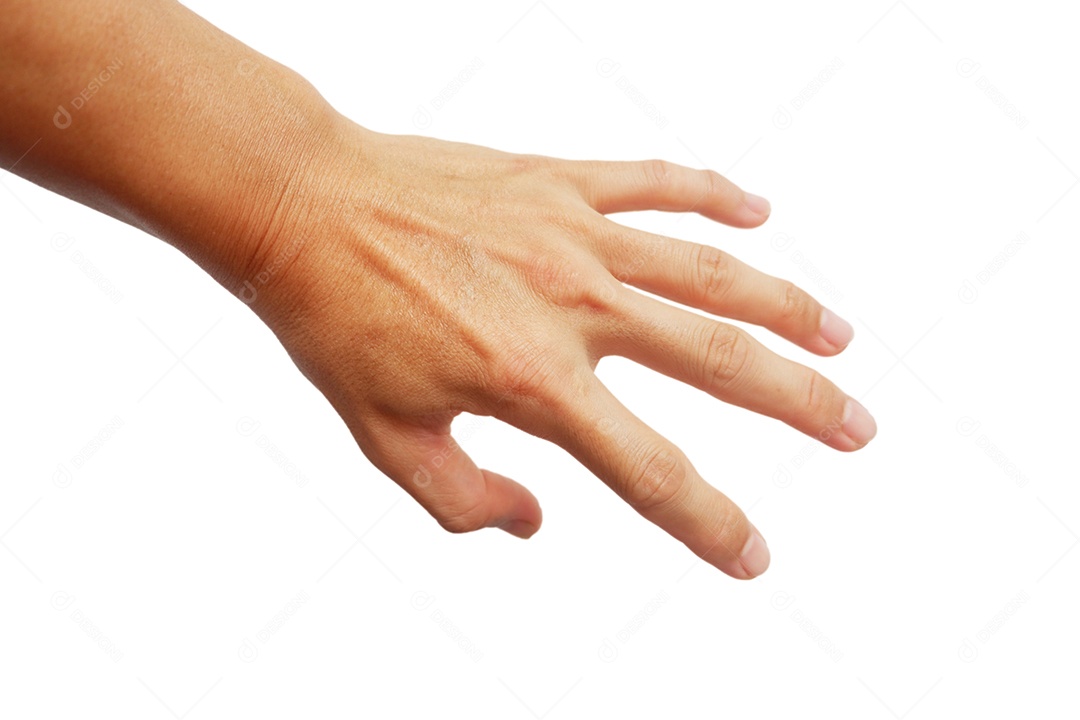 Mãos de homem asiático fazendo gestos em fundo branco