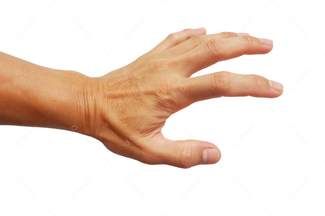 Mãos de homem asiático fazendo gestos em fundo branco