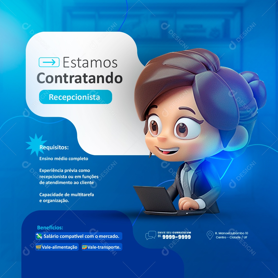 Social Media Vaga Emprego Estamos Contratando PSD Editável