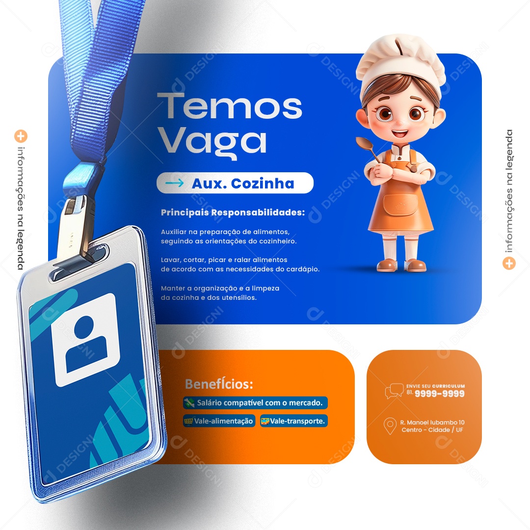 Social Media Vaga Emprego Estamos Contratando PSD Editável