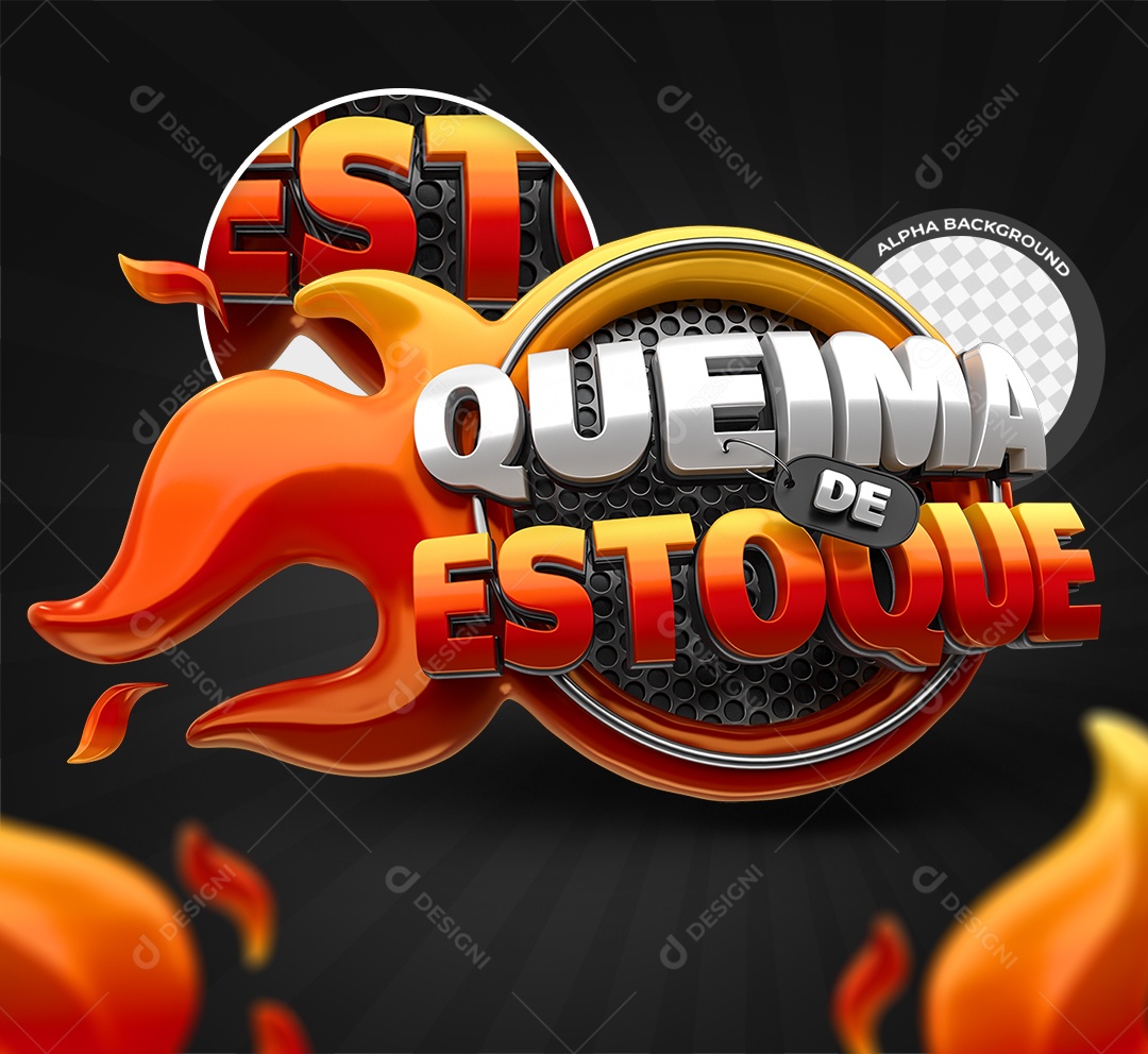 Queima de Estoque Selo 3D Branco e Vermelho para Composição PSD