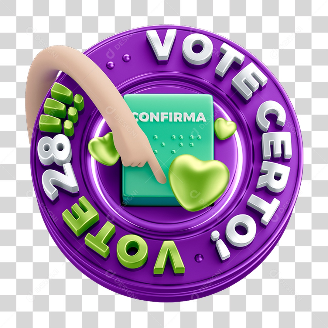 Selo 3D Vote Certo PNG Transparente