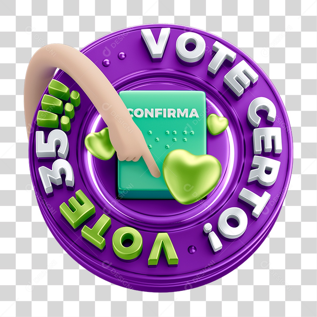 Selo 3D Vote Certo PNG Transparente