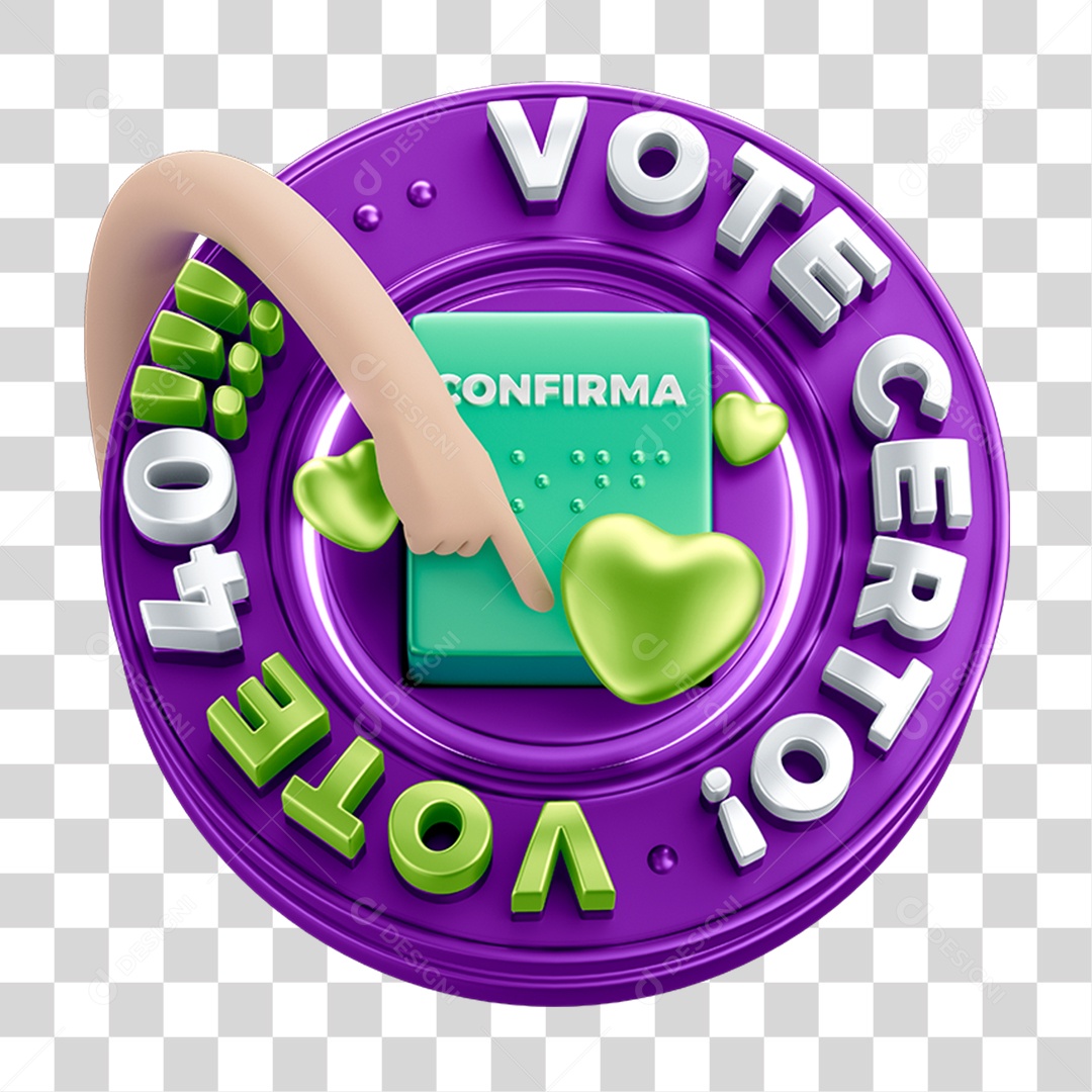 Selo 3D Vote Certo PNG Transparente