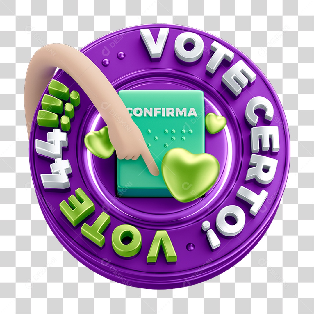 Selo 3D Vote Certo PNG Transparente