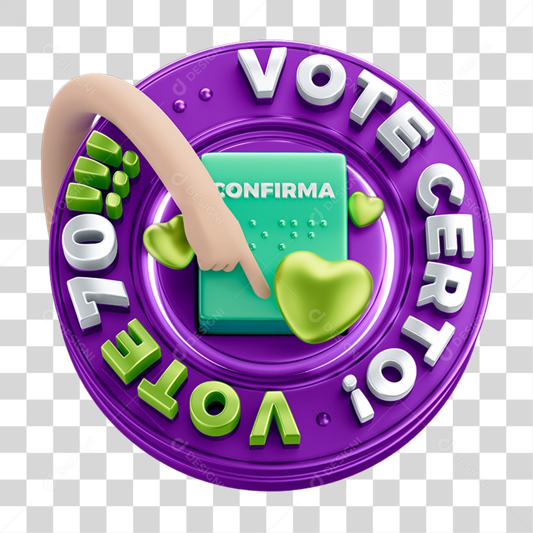 Selo 3D Vote Certo PNG Transparente