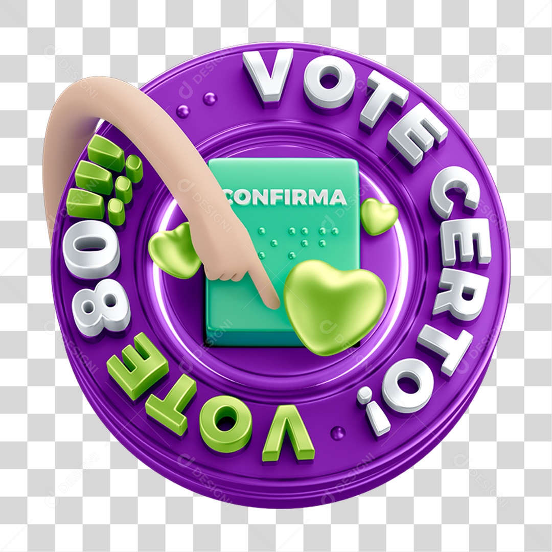 Selo 3D Vote Certo PNG Transparente
