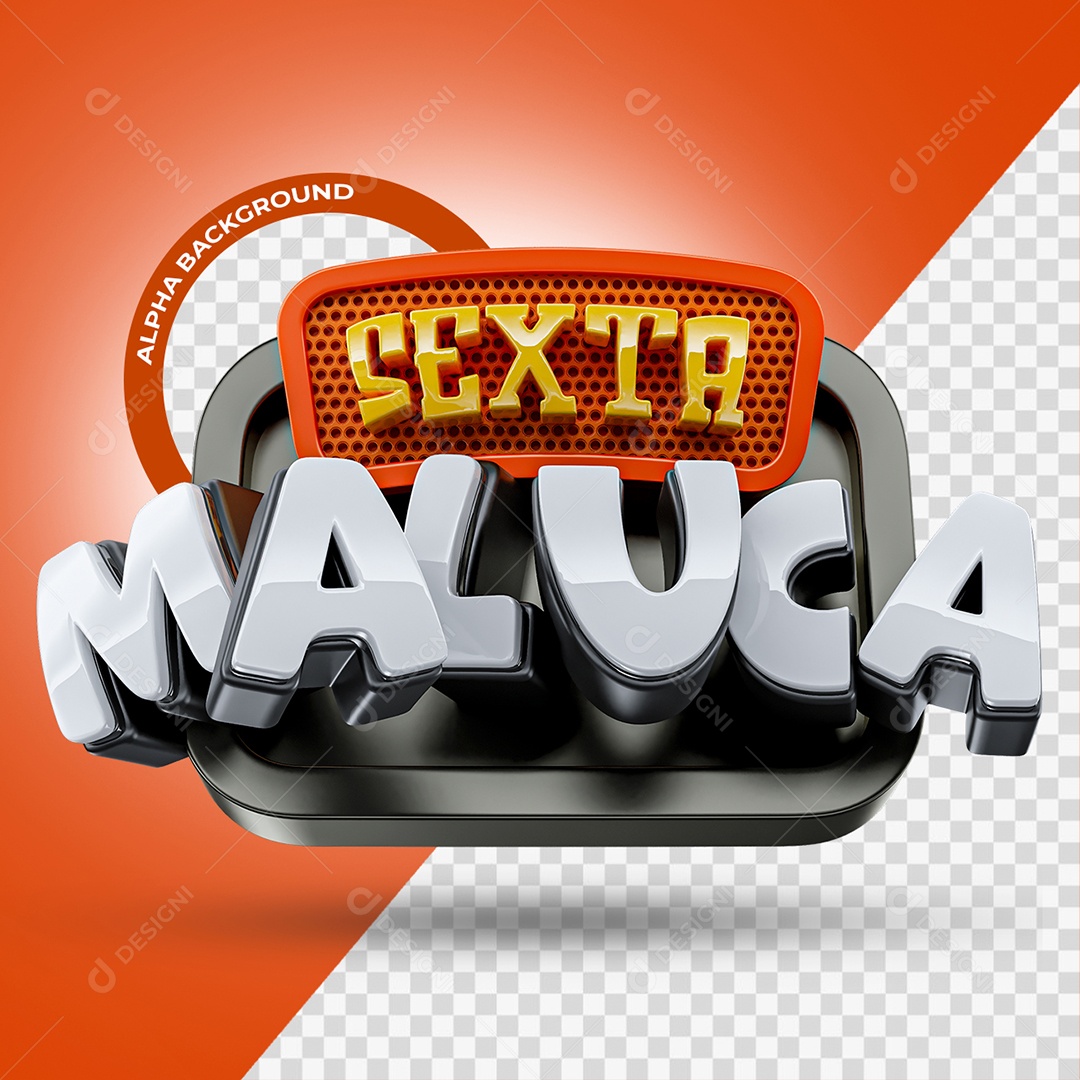 Sexta Maluca Selo 3D Amarelo e Branco para Composição PSD