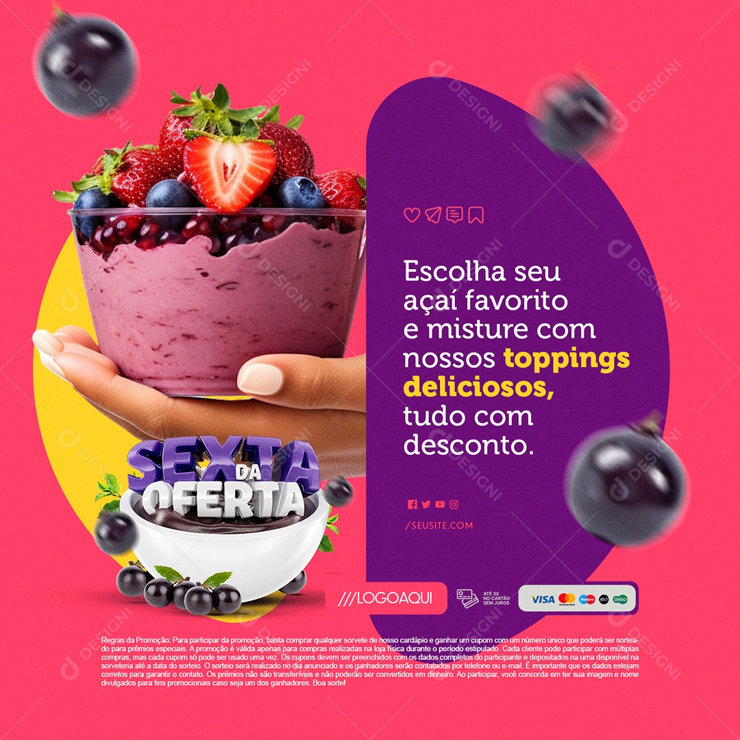 Sexta da Oferta Escolha seu Açaí Favorito e Misture com nossos Toppings Social Media PSD Editável