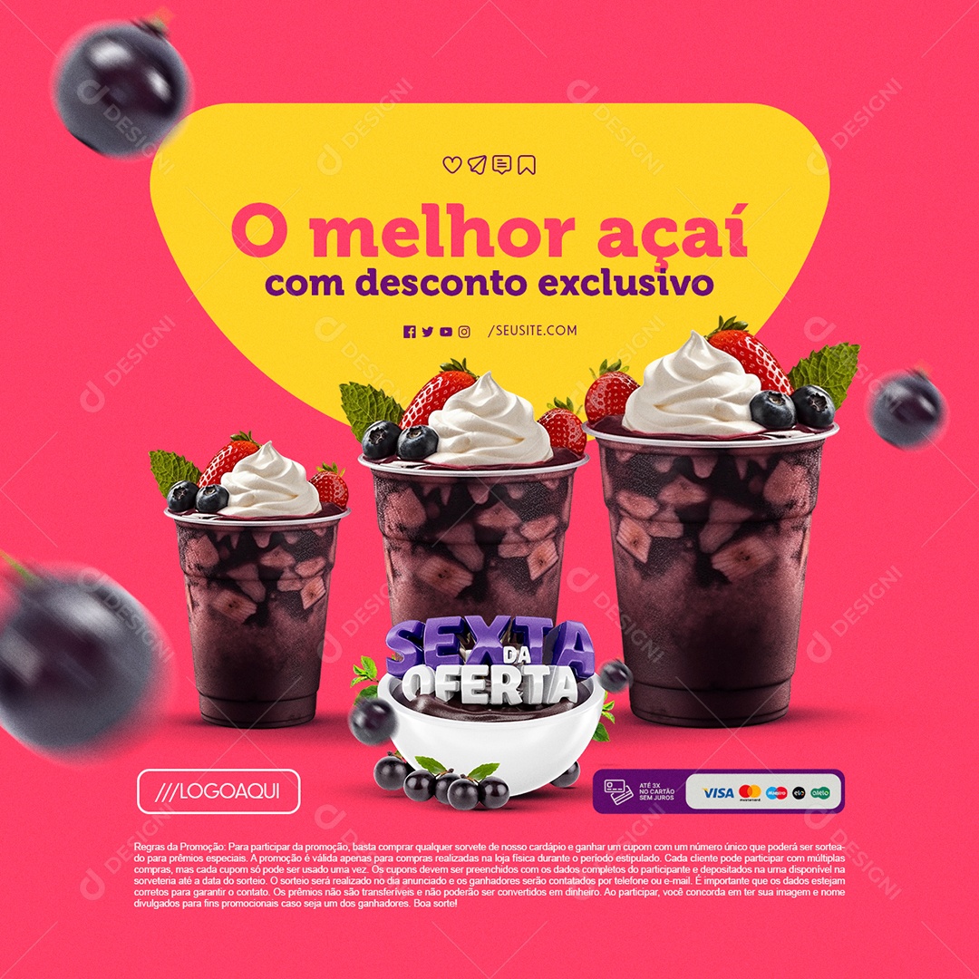 Sexta da Oferta o Melhor Açaí com Desconto Exclusivo Social Media PSD Editável