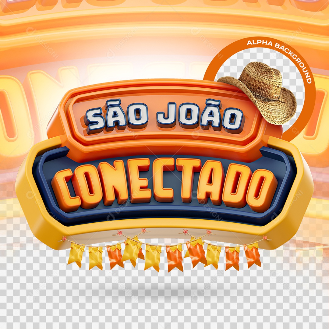 São João Conectado Selo 3D para Composição PSD