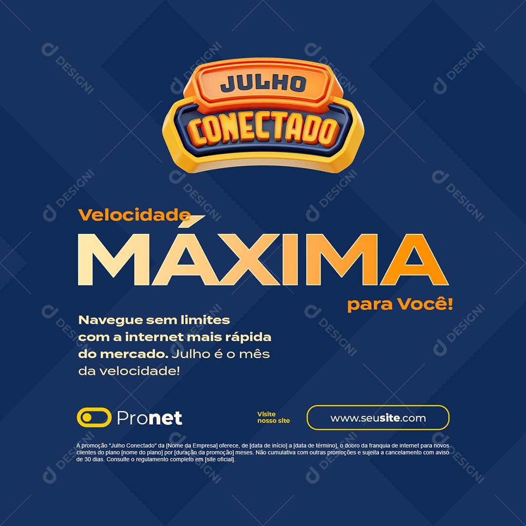 Julho Conectado Velocidade Máxima para Você Social Media PSD Editável