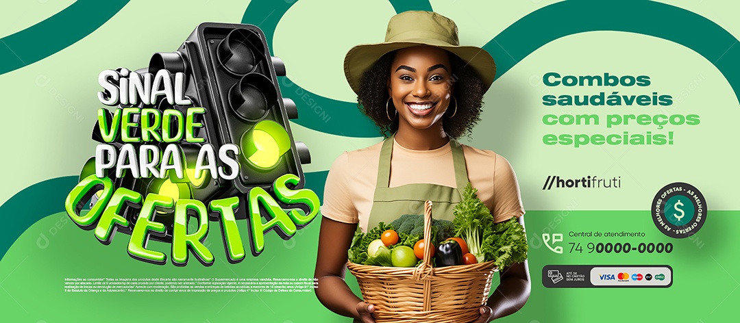 Banner Sinal Verde para as Ofertas Descontos Imperdíveis Social Media PSD Editável