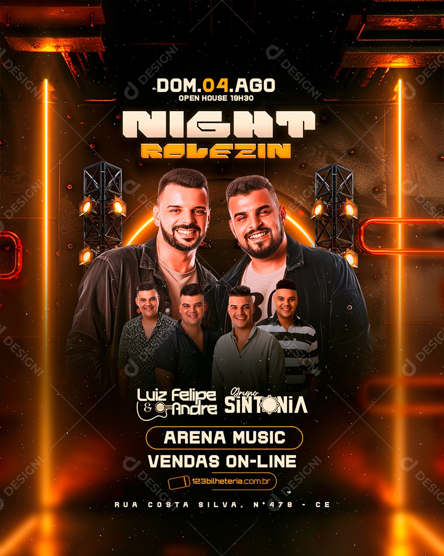 Flyer Night Rolezin Luiz Feleipe e André Grupo Sintonia Social Media PSD Editável