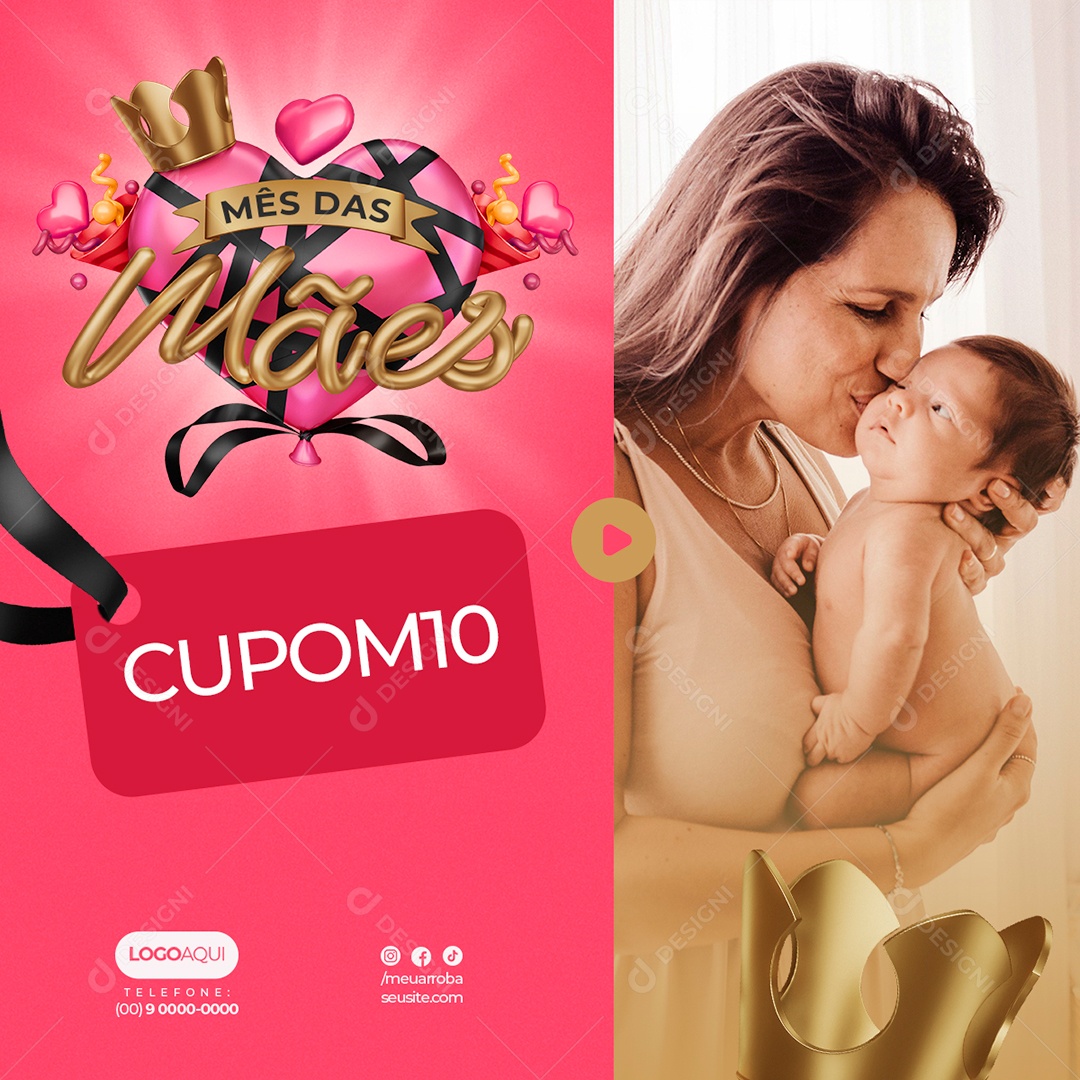 Mês das Mães Selo 3D Loja Descontas Social Media PSD