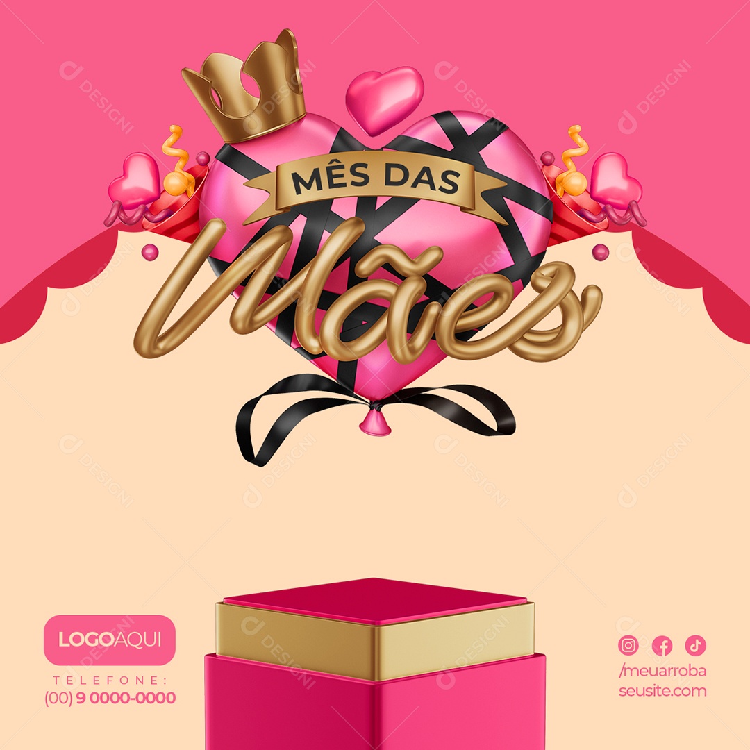 Mês das Mães Selo 3D Template Social Media PSD Editável
