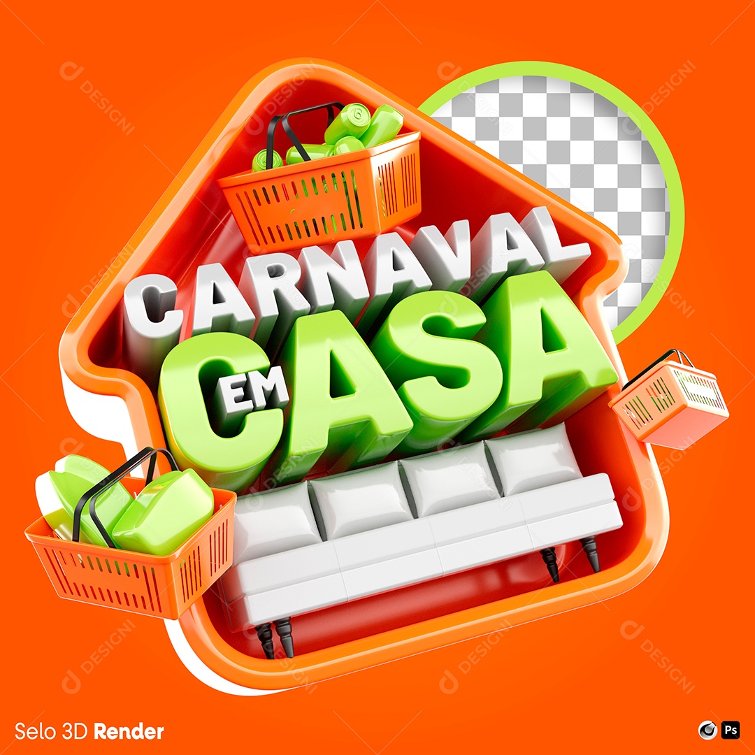 Selo 3D Carnaval Em Casa Lado Composição