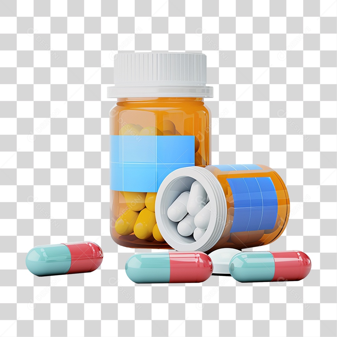 Elemento 3D Pote de Comprimidos PNG Transparente