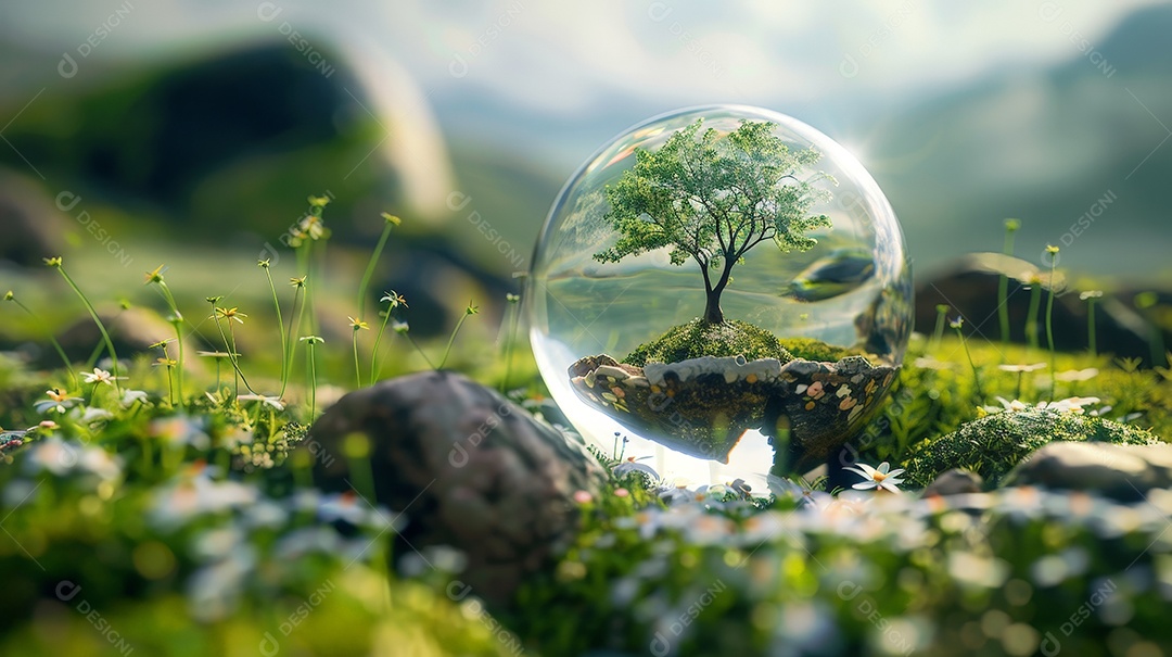 Uma árvore isolada dentro de uma bolha transparente