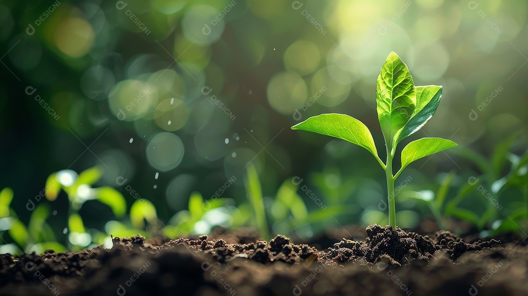 Plantinhas crescendo em um solo rico e escuro