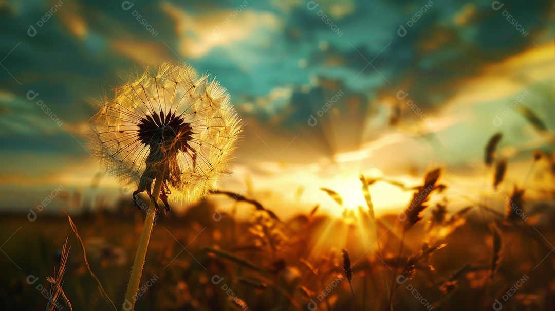 Flor dente de leão sobre nascer do sol