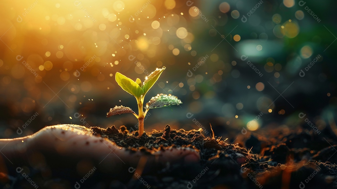 Mão segurando broto para plantar