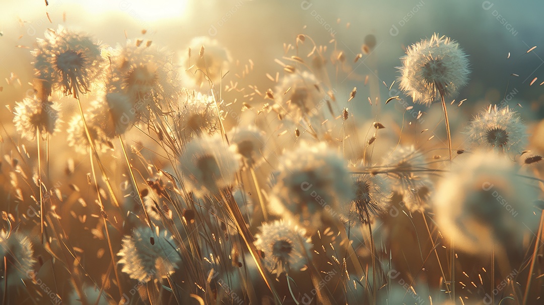 Sementes de dente de leão sopradas ao vento