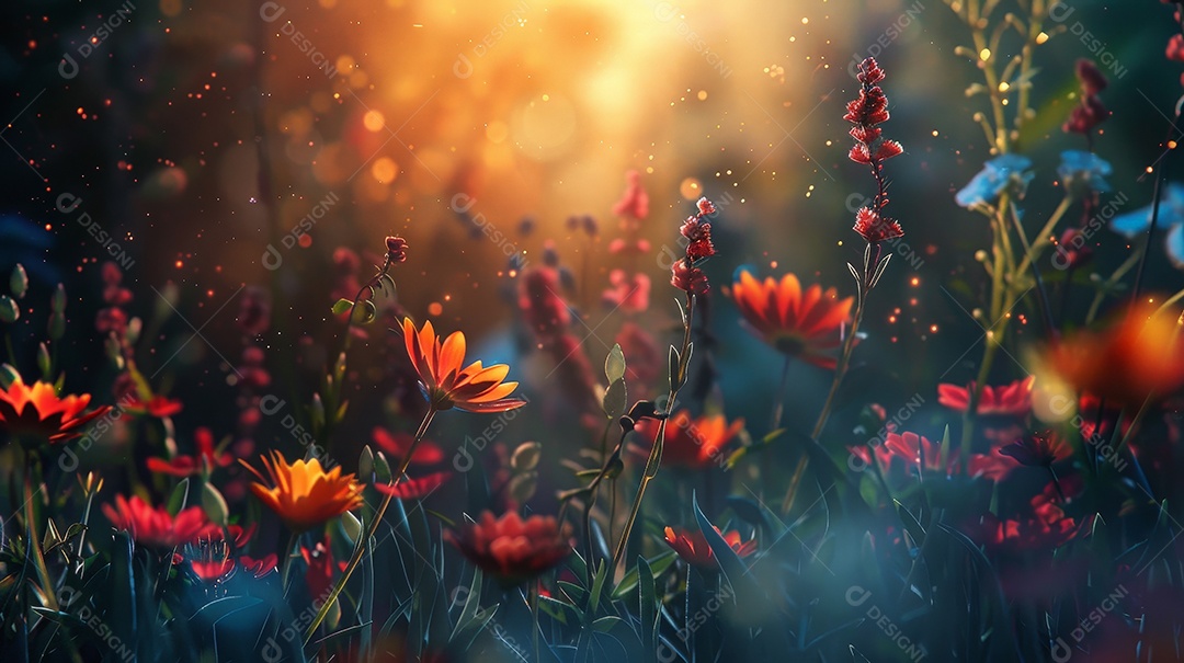 Um jardim vibrante cheio de flores silvestres coloridas em flor