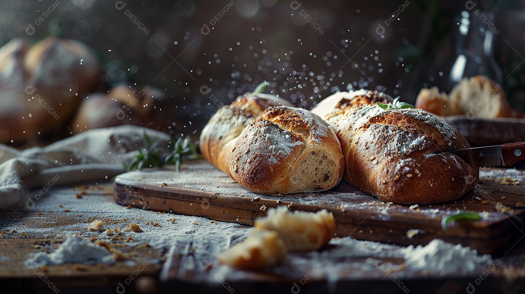 Pão caseiro sobre tábua de madeira