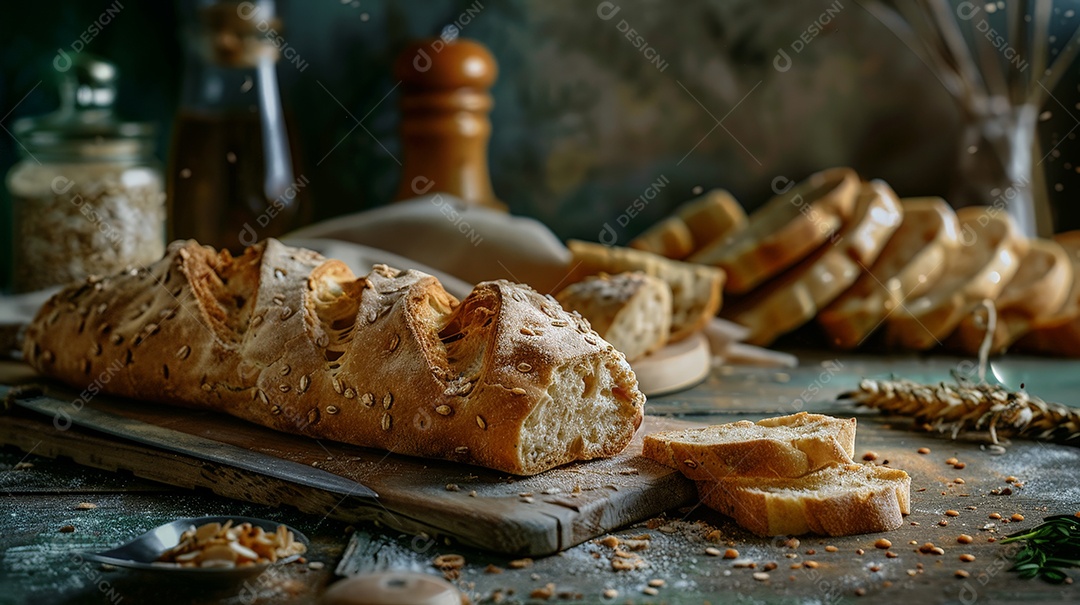 Pão caseiro sobre tábua de madeira