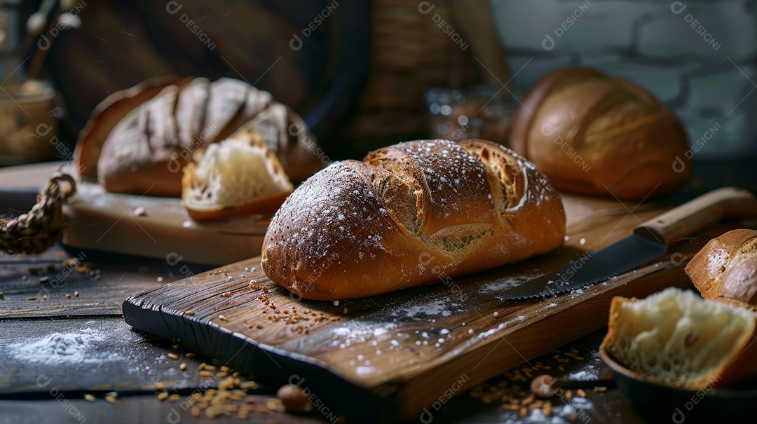 Pão caseiro em cima da tábua
