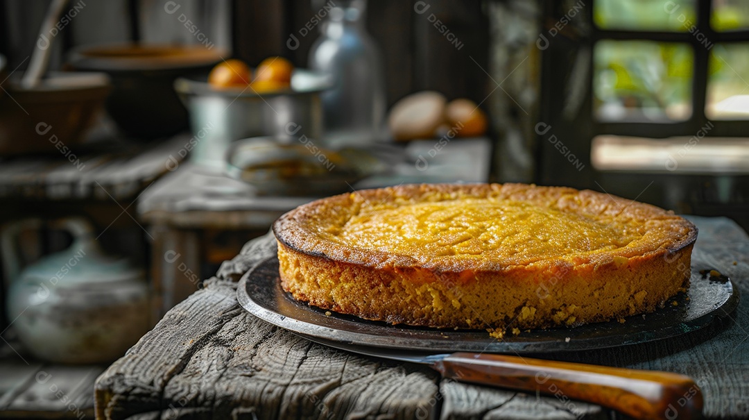 Bolo de milho delicioso sobre tábua