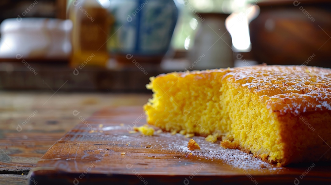 Fatia de bolo de milho delicioso