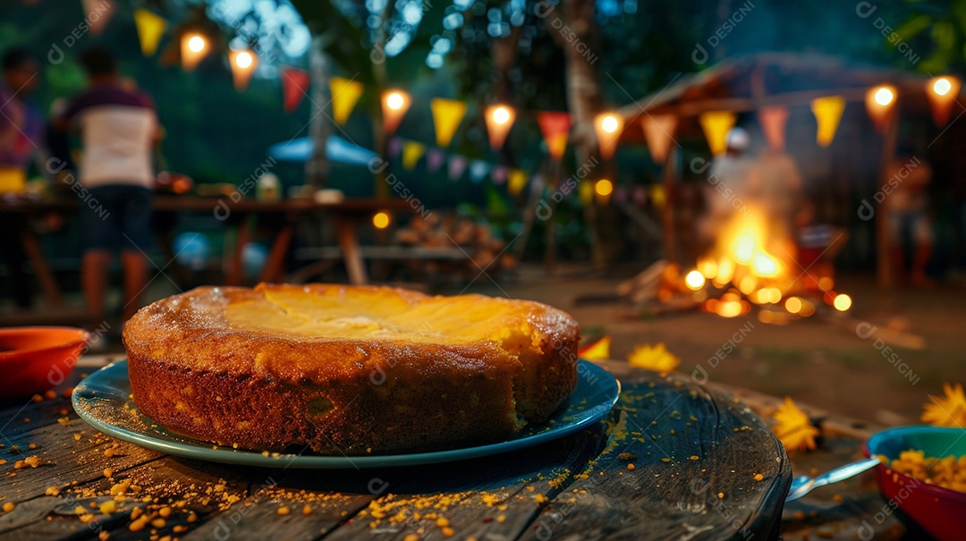 Bolo tradicional de milho delicioso sobre a mesa para festa junina