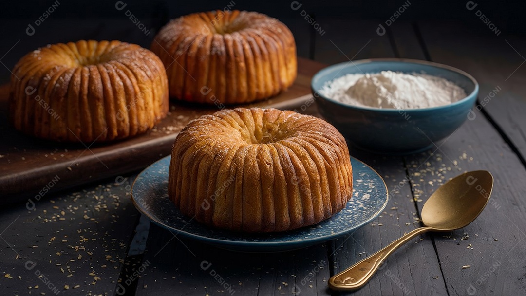 Bolos deliciosos de milho sobre mesa de madeira