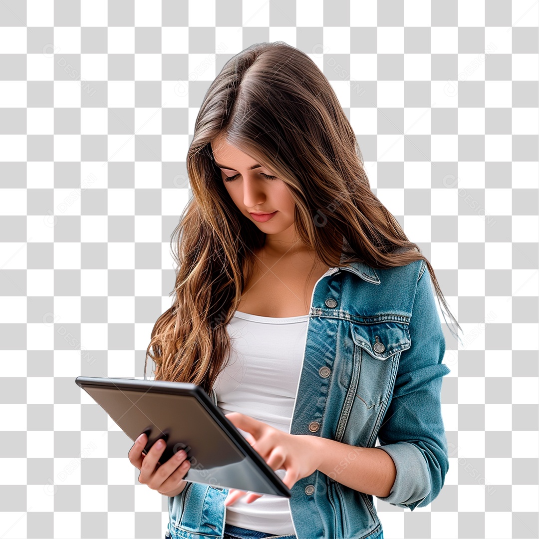 Mulher Segurando Tablet PNG Transparente