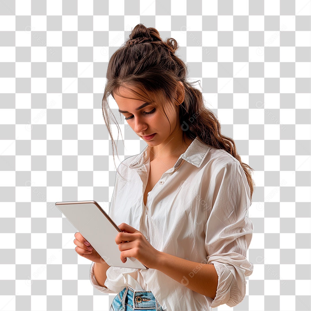 Mulher Segurando Tablet PNG Transparente