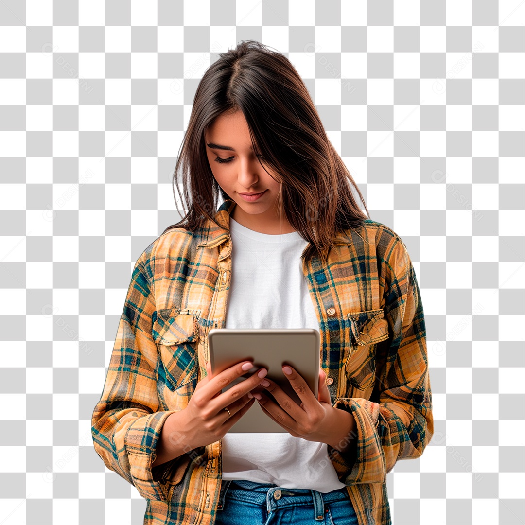 Mulher Segurando Tablet PNG Transparente