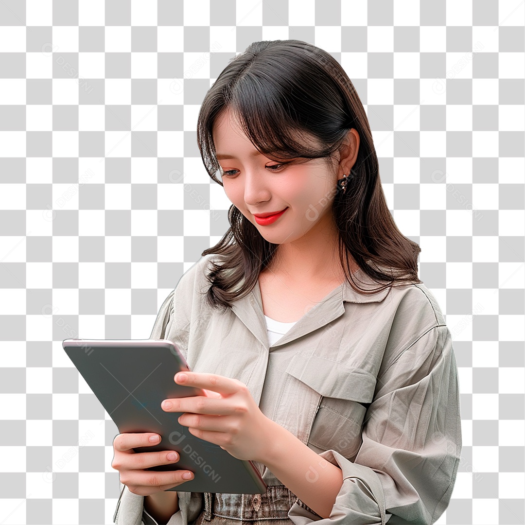 Mulher Segurando Tablet PNG Transparente