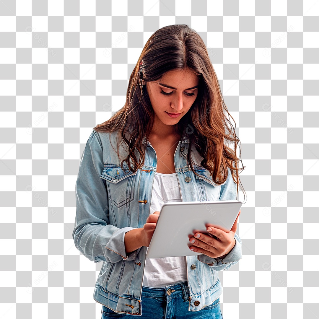 Mulher Segurando Tablet PNG Transparente