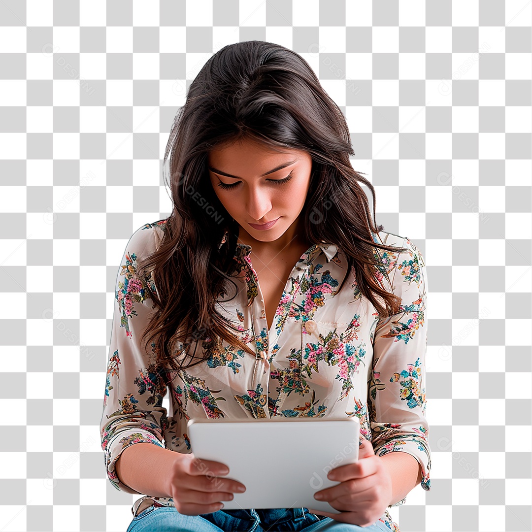 Mulher Segurando Tablet PNG Transparente