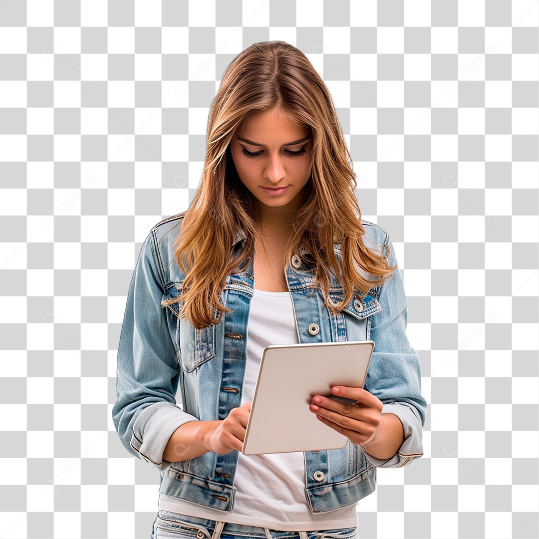 Mulher Segurando Tablet PNG Transparente
