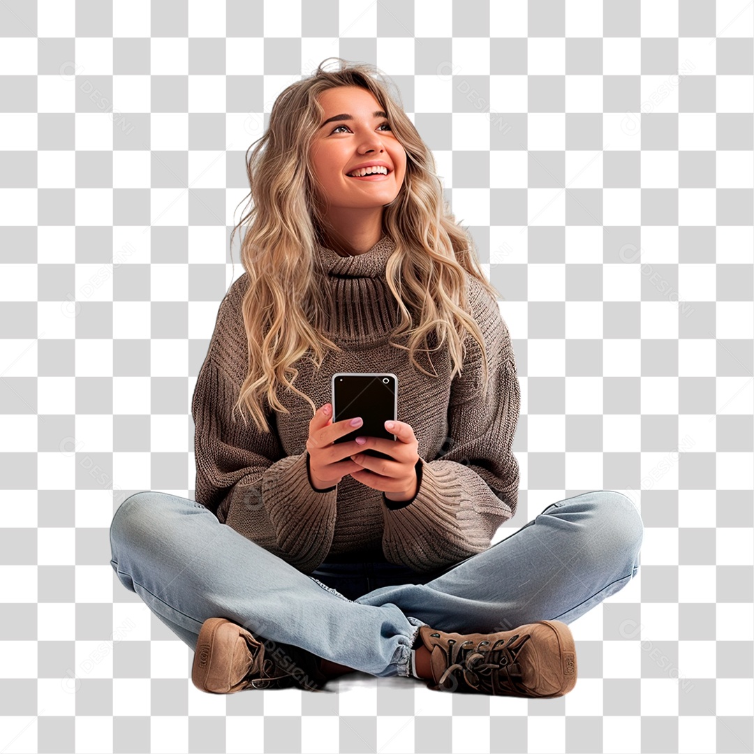Mulher Segurando Celular PNG Transparente