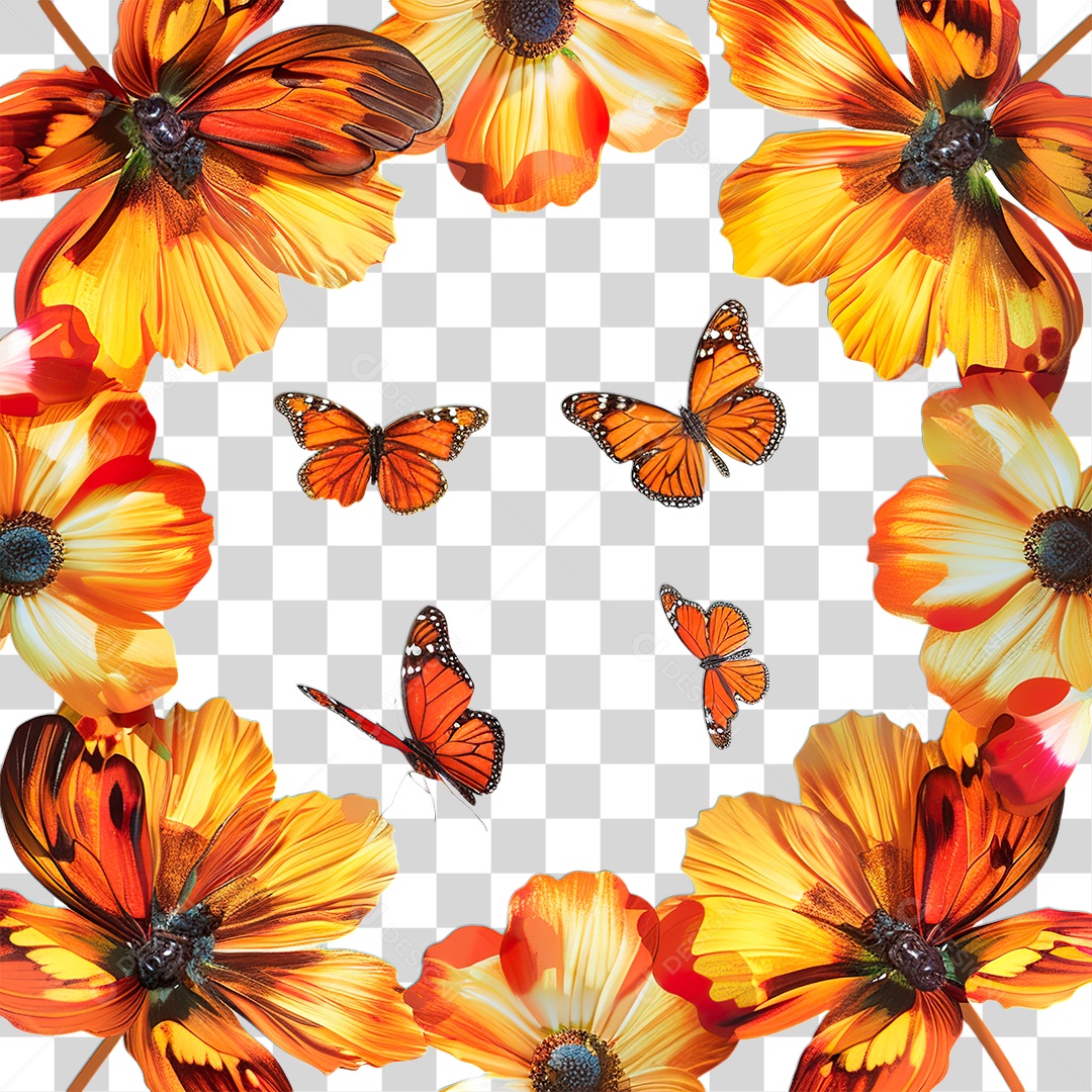 Flores com Borboleta PNG Transparente
